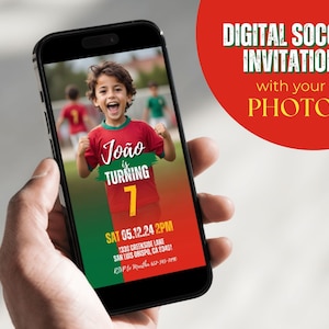 Soccer Birthday Invitation with Photo, Soccer Electronic Invite, Portugal Editable Canva Template, Football Invitation, Instant Download SB