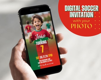 Soccer Birthday Invitation with Photo, Soccer Electronic Invite, Portugal Editable Canva Template, Football Invitation, Instant Download SB
