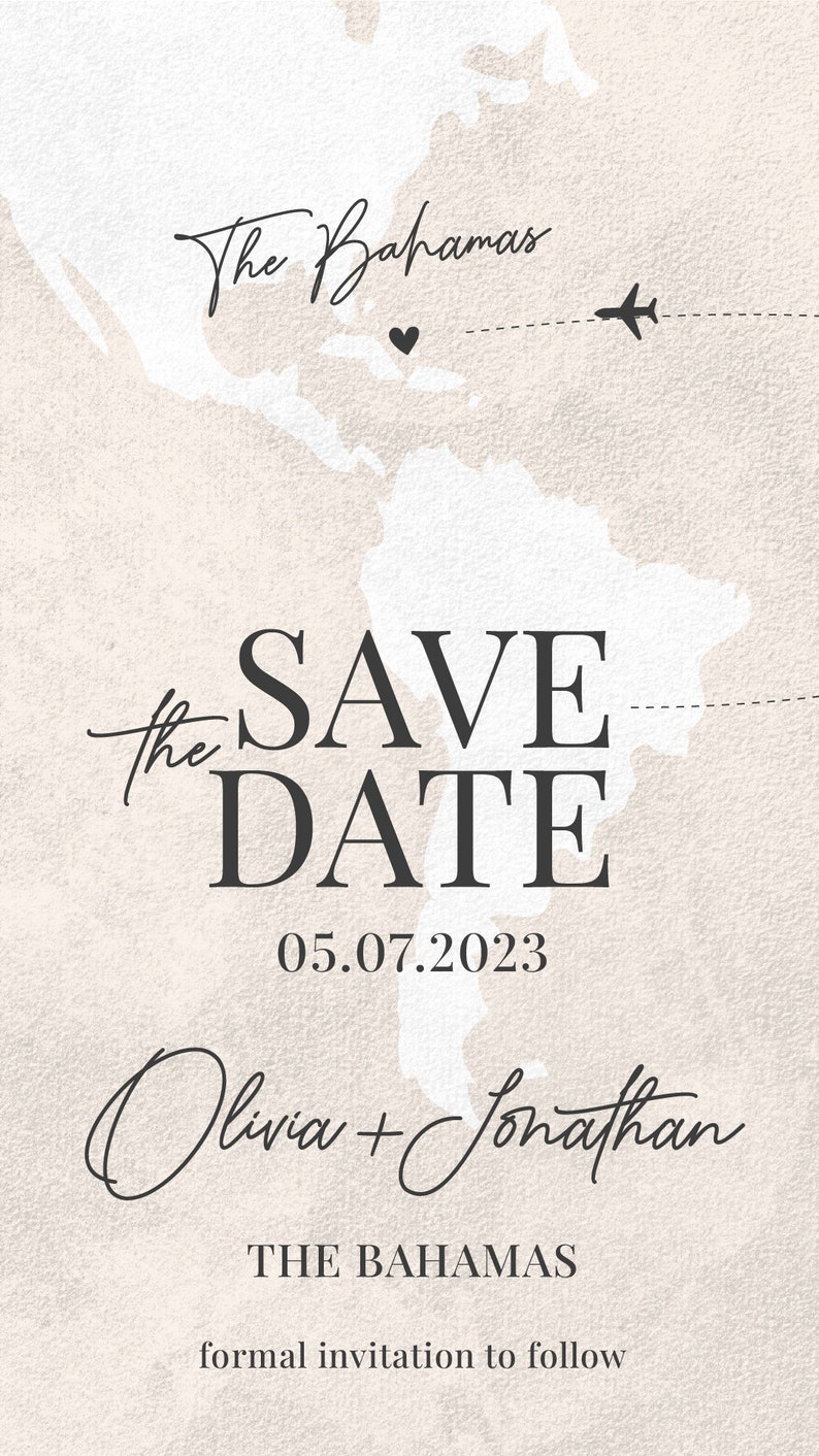 Destination Save the Date Video Invitation, World Map Digital Animated E Wedding Invite, Engagement Announcement, Phone Video Invitation W1 image 4