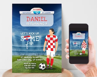 Croatian Soccer Player Birthday Invitation, Modric Soccer Party Invite, Editable Canva Template Print and Phone Text Evite, Instant Download