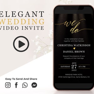 Minimal Wedding Video Invitation, Sparkly Digital Custom Animated E Wedding Invites, Personalized Video Invites, Engagement Announcement W1