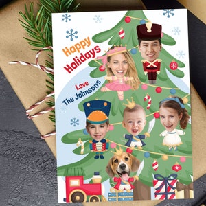 Carte de voeux de Noël photo drôle, casse-noisette et ballerine, carte de vœux de famille ou d'entreprise, carte de famille ou d'équipe avec visages, fichier numérique