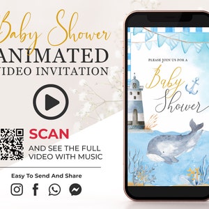 Nautische Babyparty-Video-Einladung, Es ist eine Junge-Ozean-Party einladen, Oh Junge Sailor personalisierte digitale Video lädt für Social Media BSH2 ein