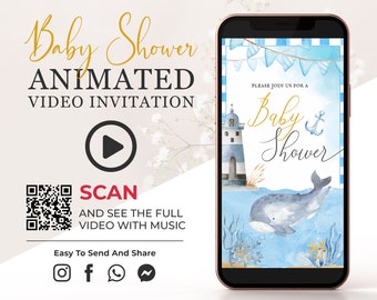 Nautical Baby Shower Video Invitation, It&#39;s a Boy Ocean Party Invite, Oh Boy Sailor Personalized Digital Video Invites for Social Media BSH2