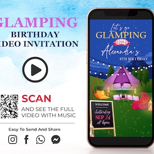 Glamping Birthday Video Invitation, Camping Smore Digital Invitation, Bonfire Camping Birthday, Sleepover Slumber Party, Digital Download K1