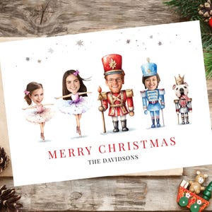 Carte de voeux de Noël photo drôle, casse-noisette et ballerine carte de vœux de famille ou d'équipe, carte imprimée famille drôle avec visages, fichier numérique