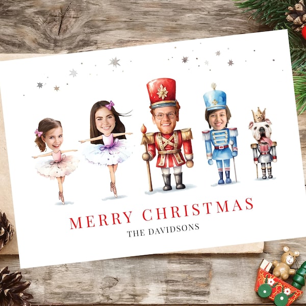 Lustige Foto-Weihnachtsgrußkarte, Nussknacker & Ballerina Familien oder Team Weihnachtskarte, Lustige Familien-Printkarte mit Gesichtern, Digitale Datei