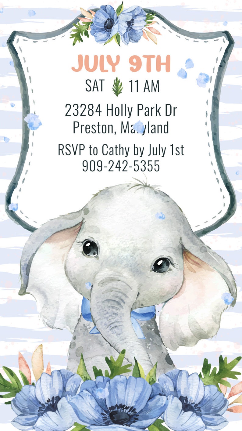 Elephant It's a Boy Baby Shower Video Invitation Dusty Etsy