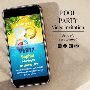 Pool Party Birthday Video E Invitation, Tropical Animated Invite, Summer Party Video, Personalized Electronic Invite, Digital Download B1 K1