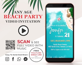 Beach Party Video Invitation, Summer Birthday Party Digital Invite, Destination Birthday, Ocean Birthday Animated Video, Sea Birthday B1