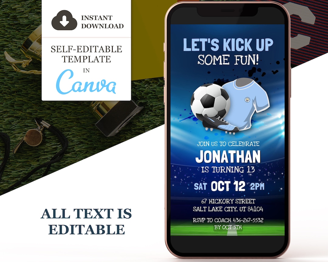 Manchester City Birthday Invitation Man City Soccer Etsy