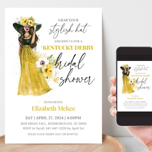 Kentucky Derby Bridal Shower Invitation, Derby Hat Party Editable Template, Derby Flowers Invitation, Run for the Roses Template in Canva
