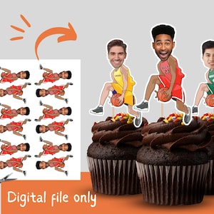 Basketball Player Cupcake Toppers with Photo, Basketball Player Birthday Decoration, Personalized Basketball Topper, Custom Printable Topper image 1