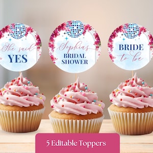 Dancing Queen Cupcake Topper Editable Template, Mamma Mia Any Occasion Decoration, Disco Ball Bridal Shower Topper, 1970s Birthday Party