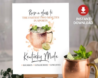 Kentucky Mule Drink Party Sign, Kentucky Mule Bar Sign, Kentucky Derby Bar Decoration, Derby Traditional Drink Printable, Instant Download