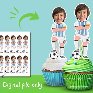 Decorazioni per cupcake con calciatori e foto, decorazioni per compleanni di calciatori argentini, decorazioni personalizzate per calciatori, decorazioni stampabili