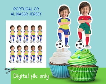 Cupcake Toppers with Photo, Soccer Player Birthday Toppers, Personalised Football Toppers, Printable Toppers, Funny Food Decoration