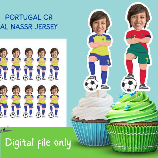 Cupcake Toppers with Photo, Soccer Player Birthday Toppers, Personalised Football Toppers, Printable Toppers, Funny Food Decoration
