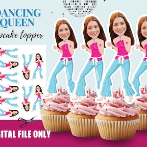 Dancing Queen Cupcake Toppers with Photo, 1970s Disco Party Decoration, Mamma Mia Cupcake Topper, Last Disco Toppers, Disco Birthday Toppers