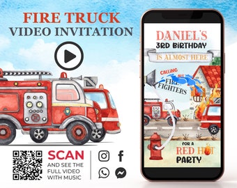 FireTruck Birthday Video E Invitation, Firefighter Party Animated Invite, Fire Truck Invitation, Fireman Digital Animation, Social Media K1