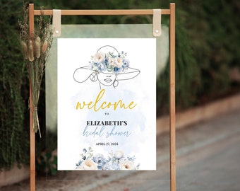 Kentucky Derby Bridal Shower Welcome Sign, Fancy Hat Party Editable Template, Derby Flowers Welcome Sign, Bridal Shower Canva Template