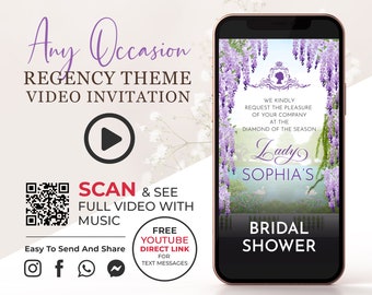 Regency Theme Bridal Shower Video Invitation, Wisteria Birthday Invite, Any Occasion Digital Video Invite, Animated Romantic Card BSH1