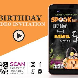 Invitation vidéo d'anniversaire Halloween E, invitation animée fantasmagorique d'Halloween, invitation à une fête d'Halloween, invitation numérique, réseaux sociaux K1
