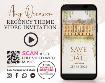 Save the Date Regency Era Any Occasion Video Invitation, Victorian Mansion Bridal Shower Wedding Animated Invite Birthday Regency Video BSH1