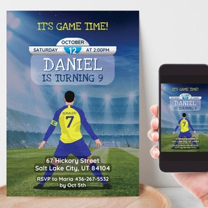 Soccer Birthday Invitation, Soccer Party Invite, Editable Canva Template Print and Phone Text Evite, Instant Download