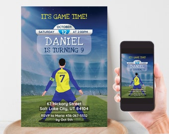 Soccer Birthday Invitation, Soccer Party Invite, Editable Canva Template Print and Phone Text Evite, Instant Download