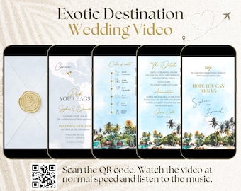 Destination Wedding Video Invitation, World Map Digital Wedding Invite, Exotic Wedding Invitation, Tropical Wedding, Beach Travel Video W1