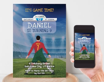 Soccer Birthday Invitation, Soccer Portugal Party Invite, Editable Canva Template Print and Phone Text Evite, Instant Download