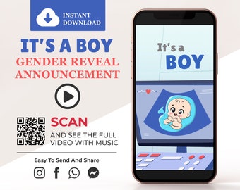 Gender Reveal Video Announcement, Animated Baby Reveal Pregnancy Announce, It's a Boy, Social Media Phone Digital Card, Instant Download P1