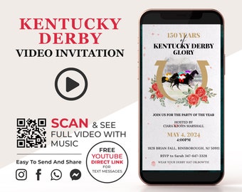 Kentucky Derby Party Video Invitation, Kentucky Derby Birthday Video Invite, Run for the roses Bridal Shower Invitation, Digital Invite W1