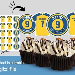 Soccer Jersey Cupcake Toppers Editable Template, Football Birthday Cupcake Toppers, Soccer Food Decoration, Print Futbol deco, Digital File