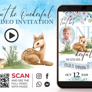 Little Deer 1st Birthday Videoeinladung, Ist er nicht Onederful Erster Geburtstag einladen, Woodland Boy Animierte Videoeinladung, Herr Onederful K1