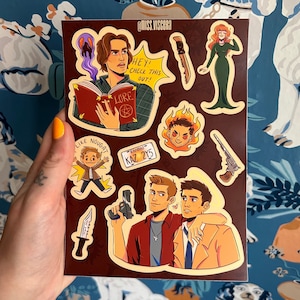 Supernatural Sticker Sheet, Cute + Durable Original Vinyl Sam, Dean and Castiel Stickers, 5"x7" Sticker Sheet