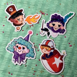 Circus Performers Original Vinyl Stickers, Durable Waterproof 3&quot; Sticker Set of 4