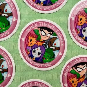 Teen Titans Original Vinyl Sticker, Durable Waterproof 3" Robin, Cyborg, Beast Boy, Starfire + Raven Sticker