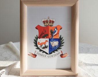 CUSTOM Family Crest | Get Your Personalized Coat-of-Arms in Heraldic Art Style for Family Heritage Art | Personalized Gifts Family Crest