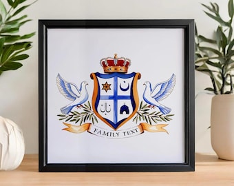 CUSTOM Family Crest | Get Your Personalized Coat-of-Arms in Heraldic Art Style for Family Heritage Art | Personalized Gifts Family Crest