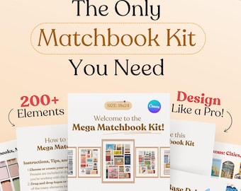 Può includere: Un elenco di prodotti digitali per un kit di fiammiferi con oltre 200 elementi. Il kit include 7 modelli di collage, 10 collage di fiammiferi, 11 collage di fiammiferi e 13 collage di fiammiferi. Il kit è progettato per l'uso con Canva.