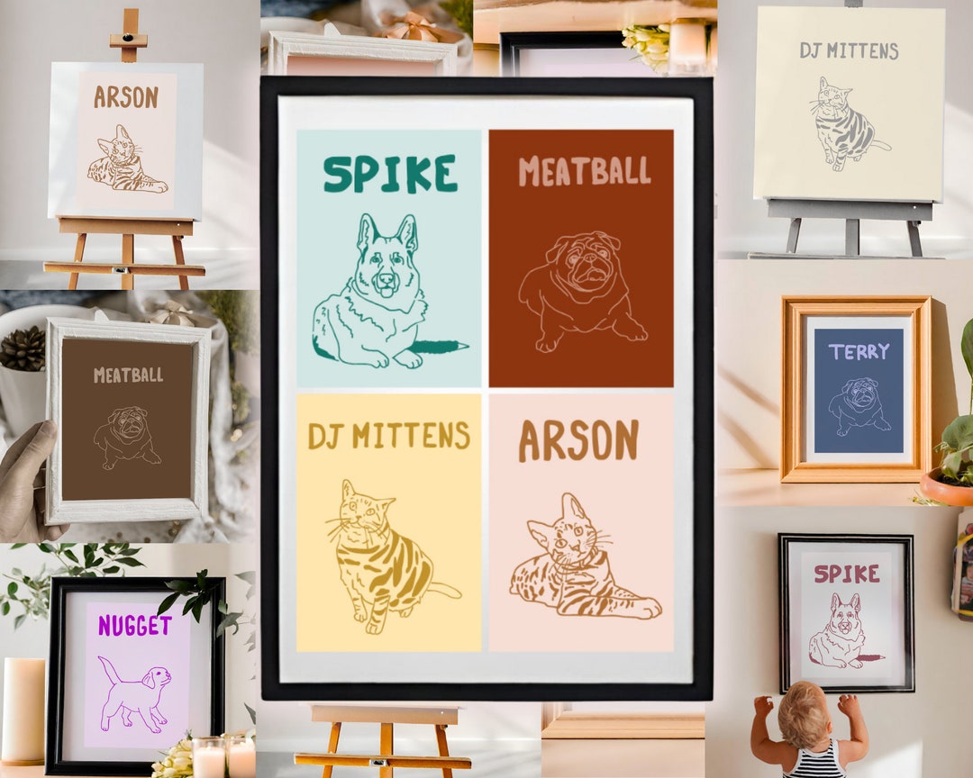 Custom Bad Dog Portrait or Cat Portrait Art | Unique Drawn Pet Portrait ...