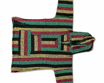 Handmade Baja Hoodie Poncho | Mexican Hoodie Pullover | Unisex Striped Drug Rug Hoodie | Festival Boho Sweater | Medium Size
