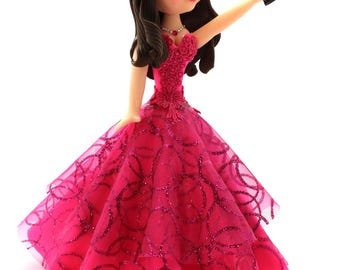 Handmade Quinceañera Figurine in Red Gown | Cold Porcelain Sweet 15 Keepsake | 10 Inch Artisan Collectible | Ready to Ship