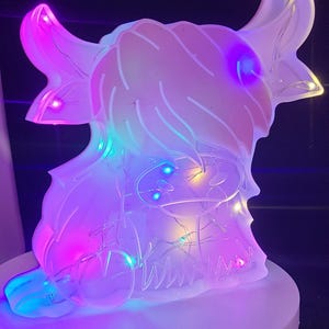 Highland Cow Cartoon Night Light. Highland Cow Accessories. Night Light. Bedroom Decor. Home Decor. Battery operated. Glow in Dark. 3 mode.