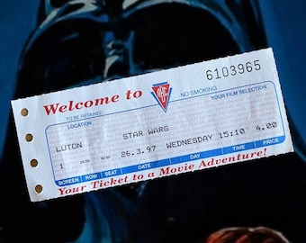 Star Wars Cinema Ticket / ABC Cinema Stub / Movie Ticket / Cinema Ticket / Movie Stub / Sci-Fi Gift / George Lucas