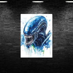 Alien / Horror Icons Water Colour / Horror Art / Wall Art / Home Decor / Art Print / Xenomorph / Digital Art