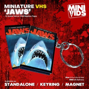 Jaws MiniVids Miniature Horror VHS / Keyring / Magnet / VHS Display / Horror Gift / Collectible / Horror VHS / Horror Video