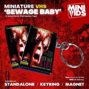 Sewage Baby MiniVids Miniature Horror VHS / Keyring / Magnet / VHS Display / Horror Gift / Collectible / Horror VHS / Horror Video